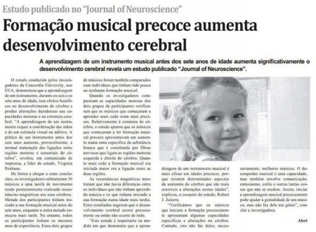 FORMAÇÃO MUSICAL PRECOCE AUMENTA O DESENVOLVIMENTO CEREBRAL
